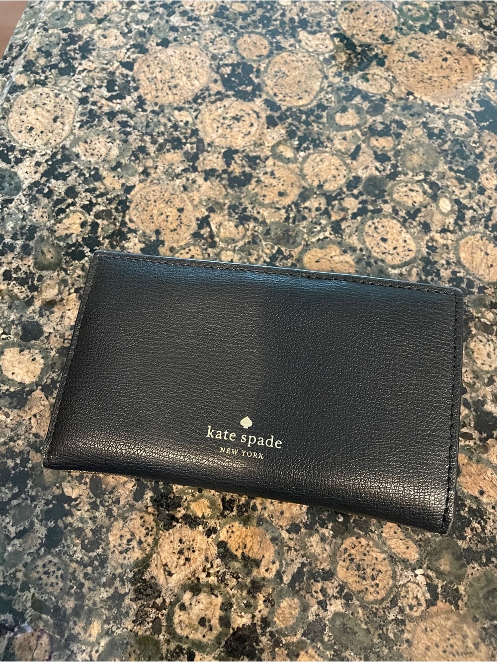 kate spade Black Leather Folded Wallet with Gold Logo